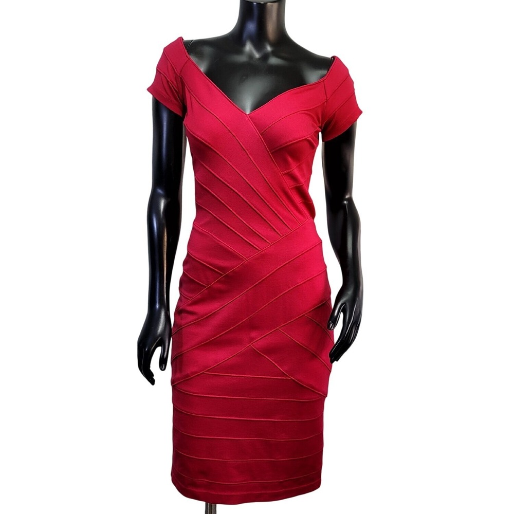 T by Tadashi Red Off The Shoulder Bandage Bodycon Dress S Cocktail Party